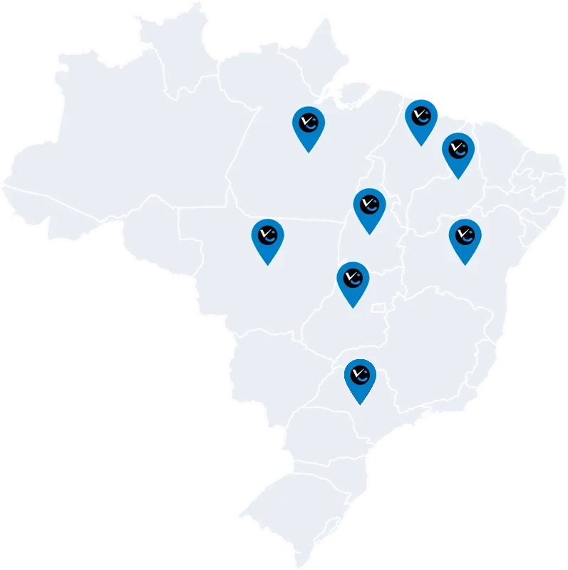Mapa do Brasil com os estados atendidos pela VClick